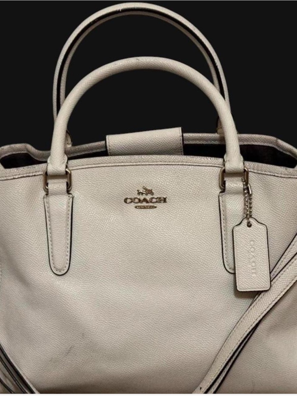 Coach Ivory Pebbled Leather Satchel with Gold Hardware